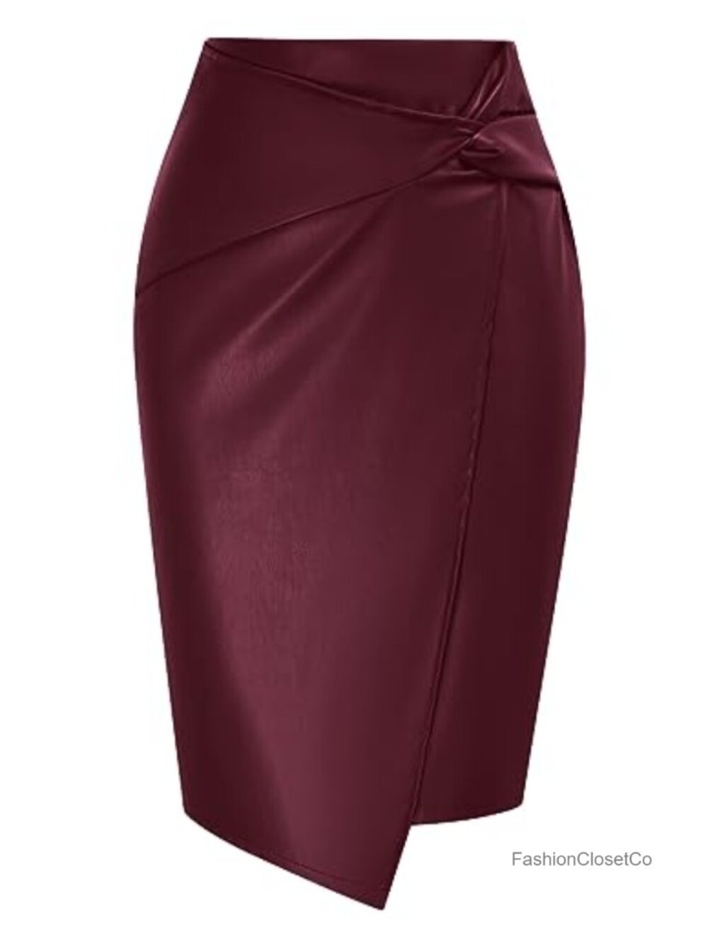 Faux Leather Midi Skirt High Waist Wrap Bodycon Pencil Skirt
